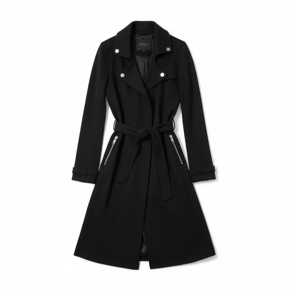 Chaser Jackets & Blazers - Chaser Black Long Trench Coat with Wide Lapels and Belt, zipper pockets NWT